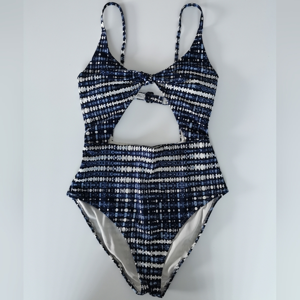 Aerie Blue and White Cut-Out One Piece Swimsuit